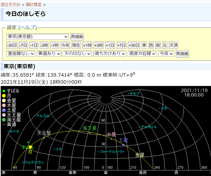 国立天文台「今日のほしぞら」