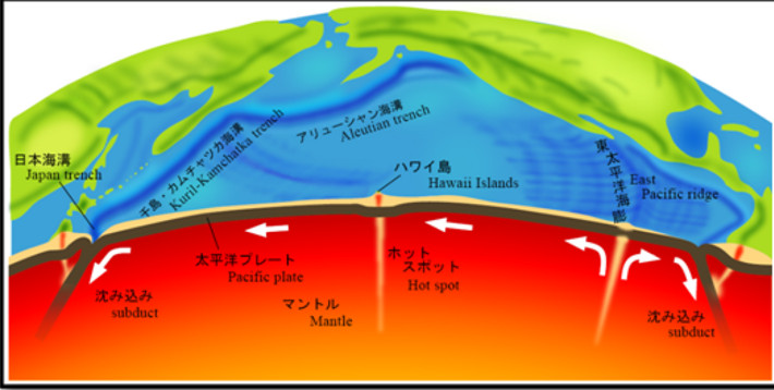 プレート運動の模式図