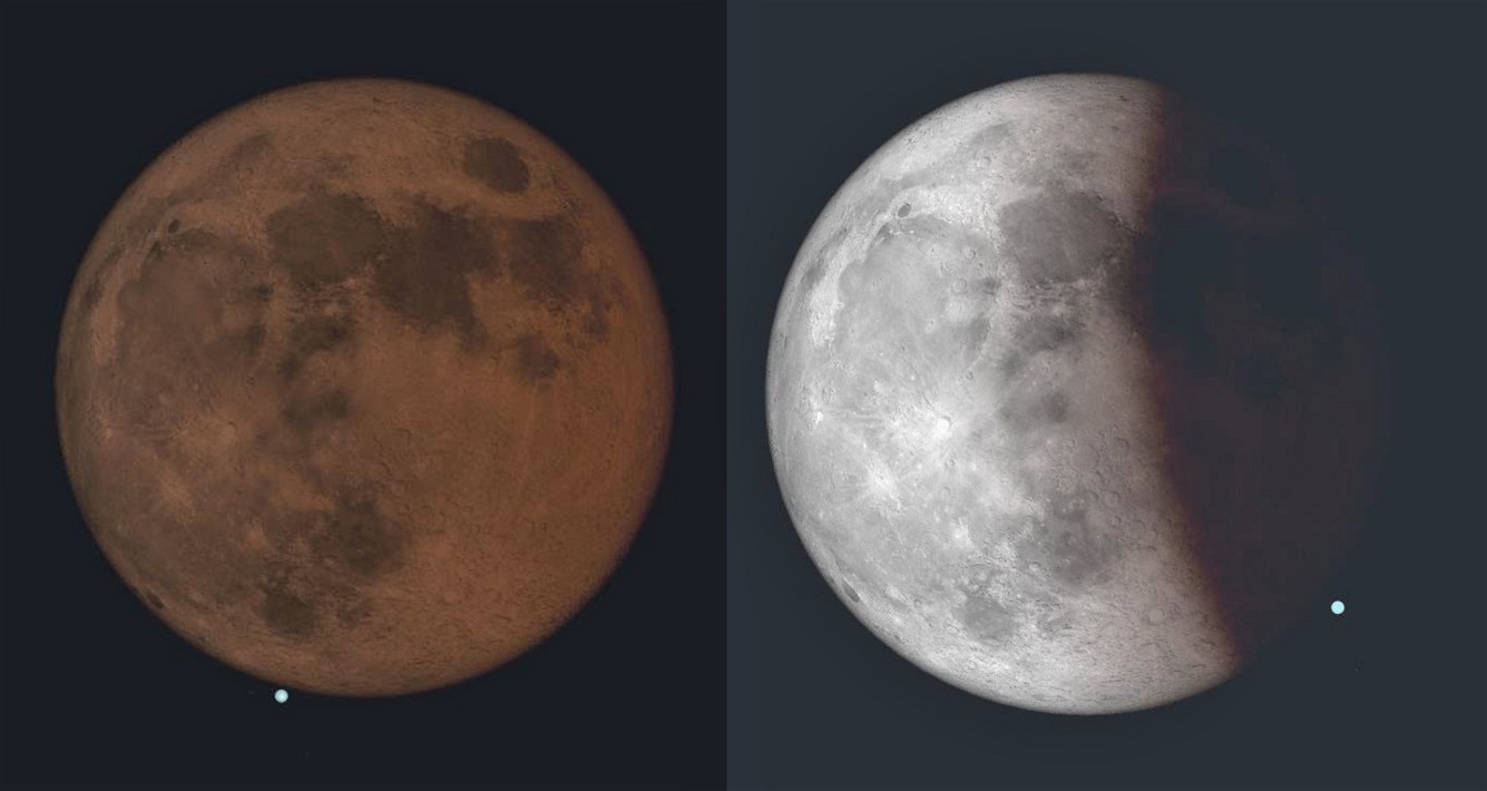 (図2)「天王星食の潜入(左)と出現(右)」