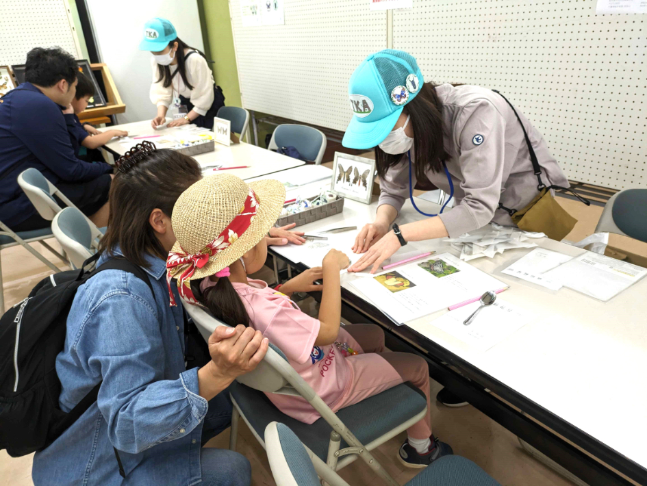 チョウの鱗粉転写ワークショップの様子