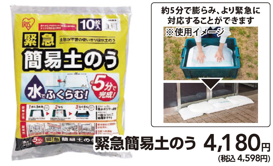 水を含むと膨らむ!緊急簡易土のう