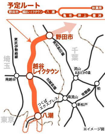 実現しよう! 東京に直結する鉄道を! 東京8号線延伸予定ルート図