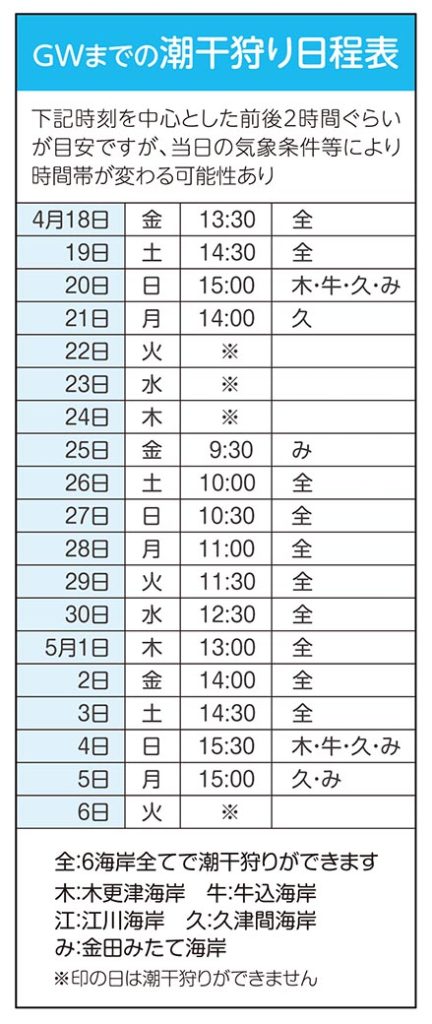 木更津の潮干狩り場情報＆楽しみ方を紹介2025　 潮干狩り日程表