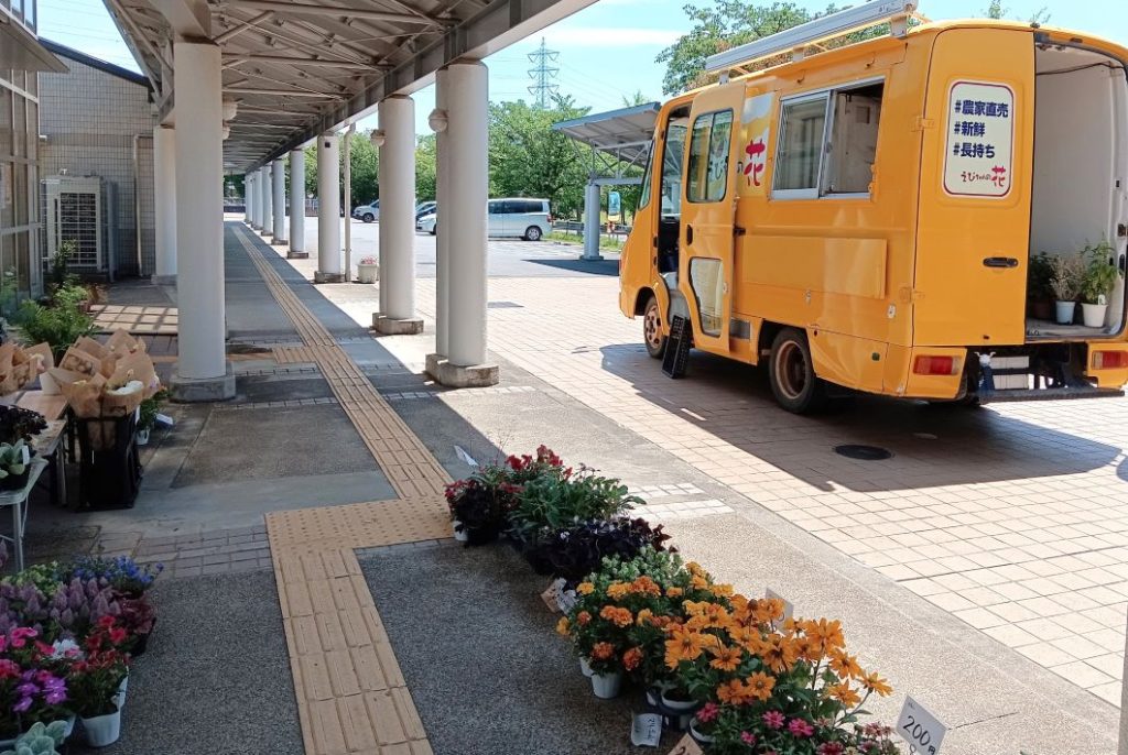 規格外のお花でアレンジメント　オレンジのフラワーカーが目印
