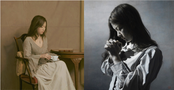 ホキ美術館収蔵 森本草介「コーヒータイム」(2007年)、島村信之「願う」(2022年)