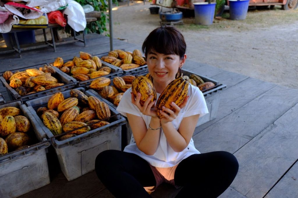 カカオの産地・タイでの視察をする平井理央さん